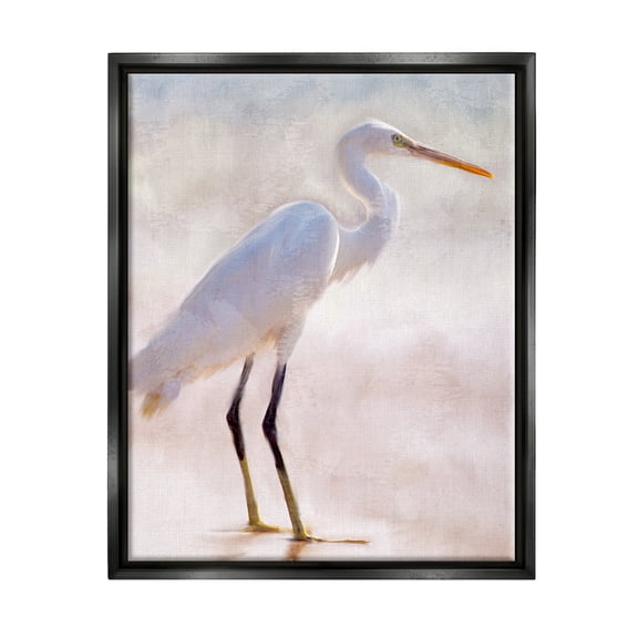 Stupell Industries Egret Wildlife Portrait Animals & Insects Painting Black Floater Framed Art Print Wall Art, 17 x 21