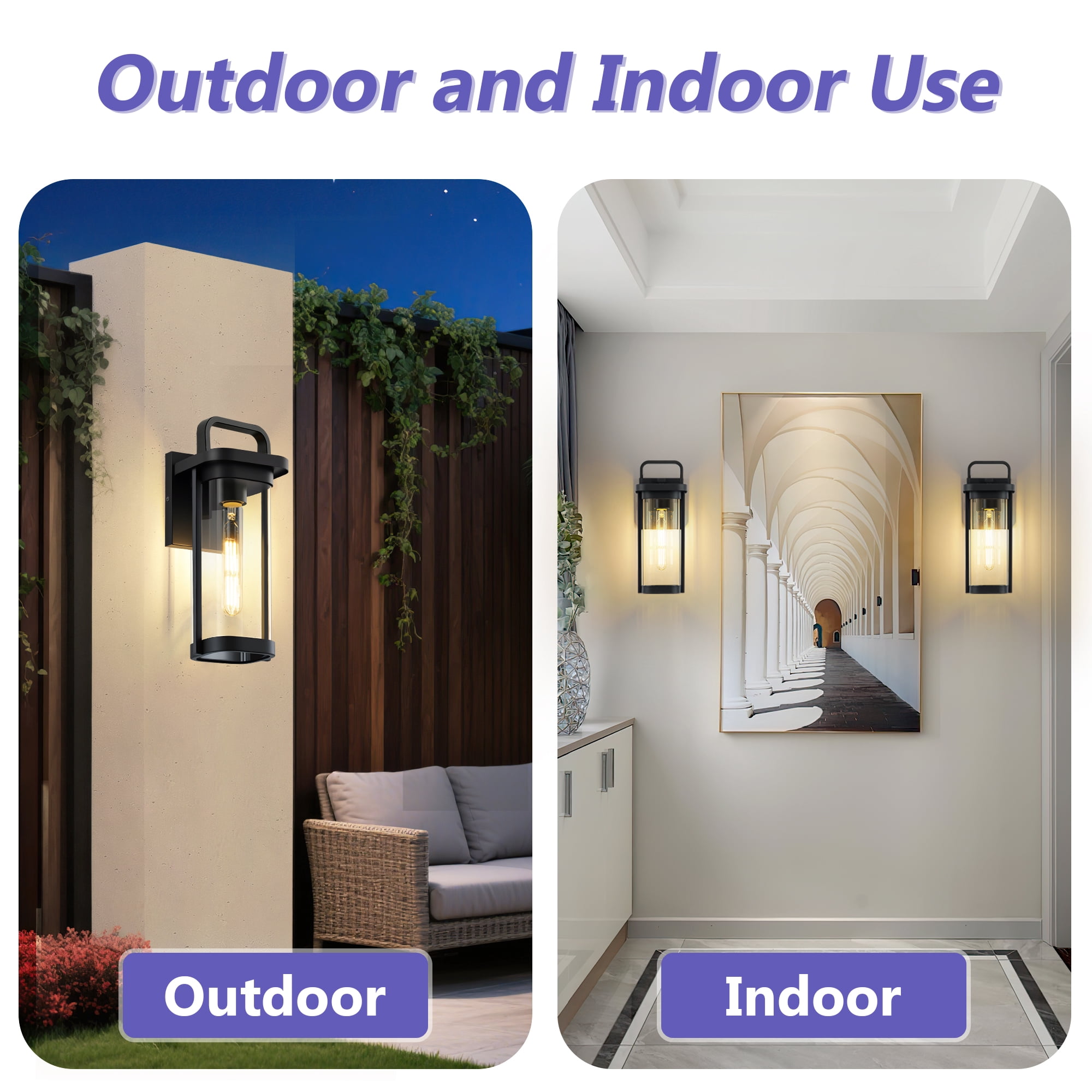 GCGAFUL 16 Inch Outdoor Wall Light, 2 Pack Matte Black Exterior Sconce with Clear Glass, Waterproof Porch Lighting for Front Door, Garage, Patio