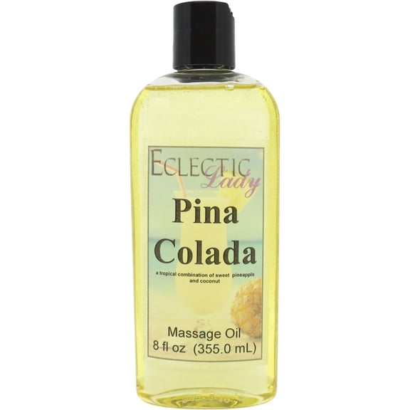 Pina Colada Massage Oil by Eclectic Lady, 8 oz, Sweet Almond Oil and Jojoba Oil