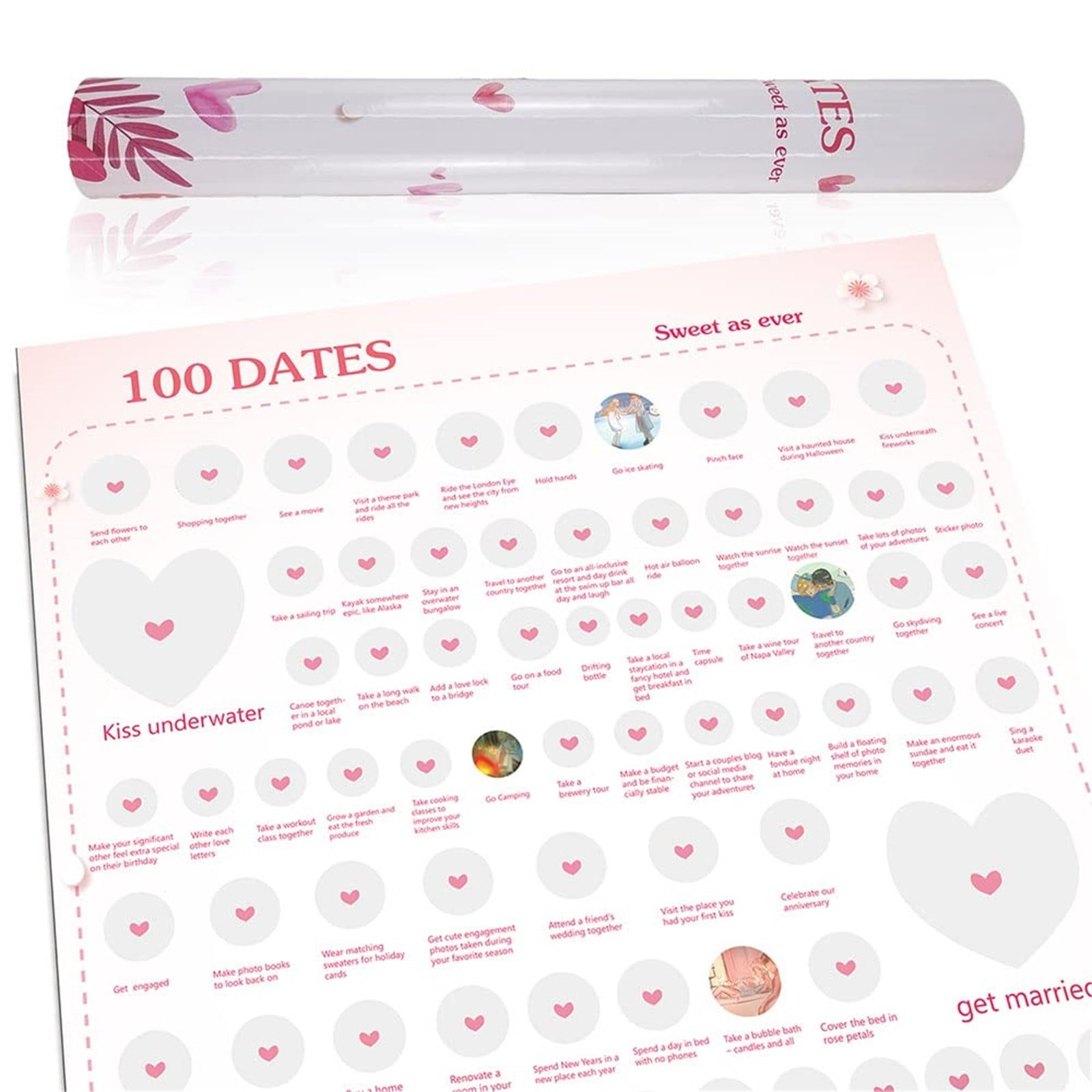 KEUSN 100 Dates Ideas Scratch Off Poster Engagement Gifts For Her Date  Night Anniversary For Couples Birthday Gifts For Women Wedding Gifts Matching  Couples Stuff 