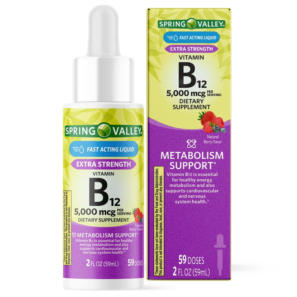 Spring Valley Liquid Vitamin B12, 5000mcg, Metabolism Supplement, Berry
