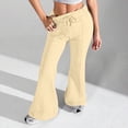thumbnail image 5 of WTOBBY Ladies Fashion Loose Drawstring Waist Solid Color Cargo Pants Leisure Flares Casual Wear with Utility Pockets,Beige L, 5 of 6