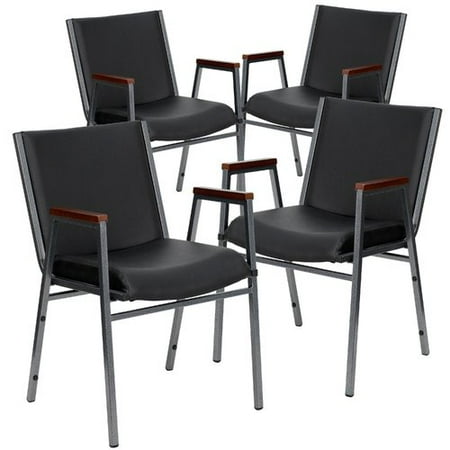 Vinyl Padded Stack Chair - Flash Furniture 4pk HERCULES Series Heavy Duty, 3'' Thickly Padded, Black Vinyl Upholstered Stack Chair with Arms