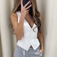 thumbnail image 4 of TNOBHG Women V-neck Sleeveless Vest Women's V-neck Sleeveless Vest Solid Color Tank Top with Strap Design Slim Fit Casual Vest for Spring Summer Lace-up, 4 of 8