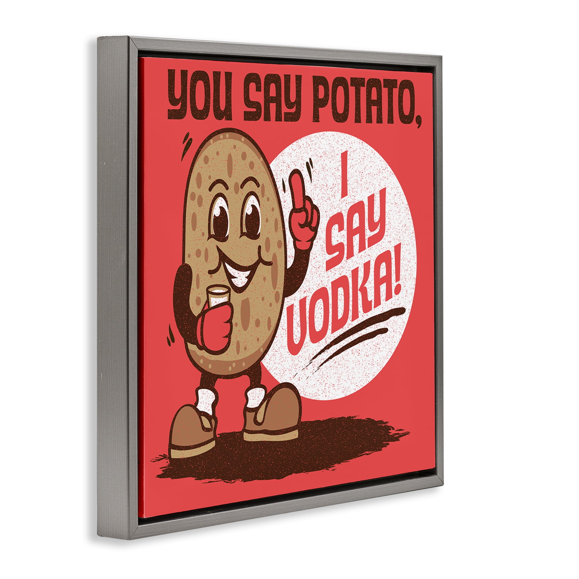 Stupell Industries Funny Potato & Vodka Food & Beverage Painting Gray Floater Framed Canvas Art Print Wall Art, 25 x 25
