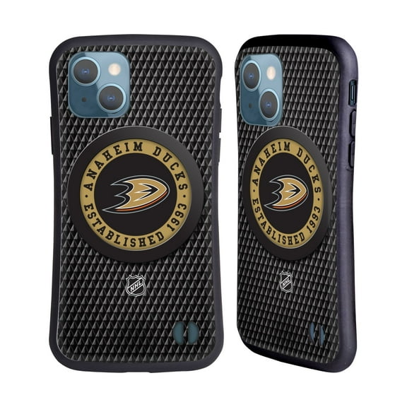 Head Case Designs Officially Licensed NHL Anaheim Ducks Puck Texture Hybrid Case Compatible with Apple iPhone 13
