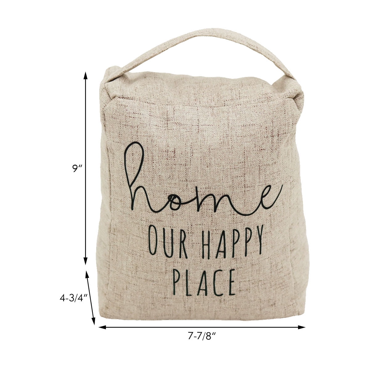 Parisloft Home Our Happy Place Fabric Door Stop with Handle, Decorative Weighted Door Stopper for Bedroom, Living Room, Exterior Doors