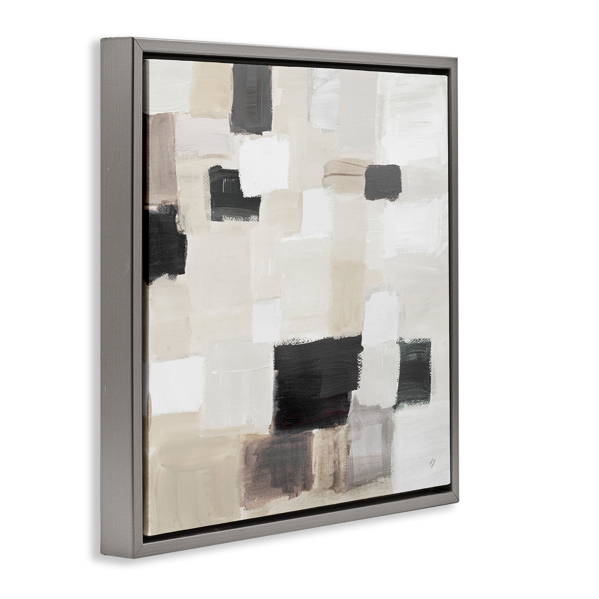 Stupell Industries Natural Square Patchwork Abstract Painting Gray Floater Framed Canvas Art Print Wall Art, 18 x 18