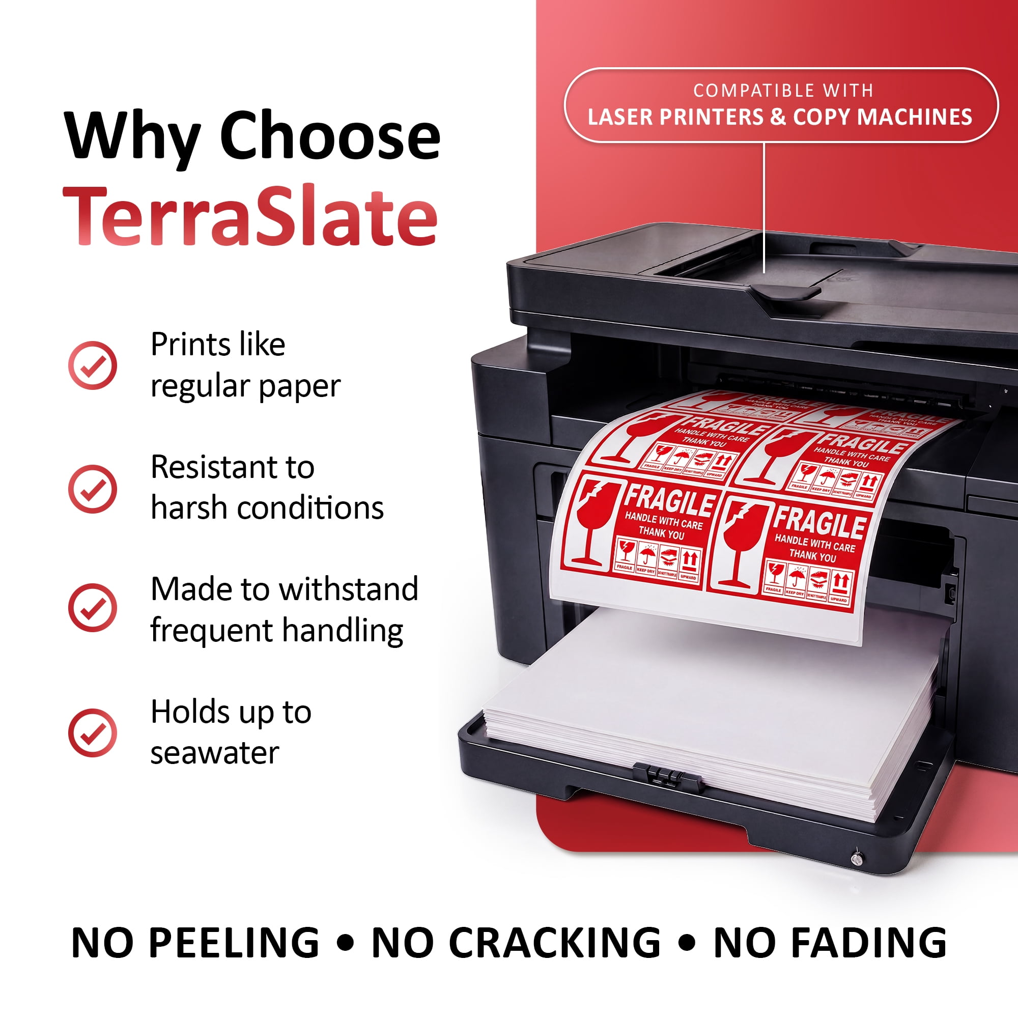 TerraSlate Waterproof Sticker Paper | 5 Mil Permanent Adhesive Labels | Printable Sticker Paper Laser Printer (Letter - 8.5" x 11", 25 Sheets)