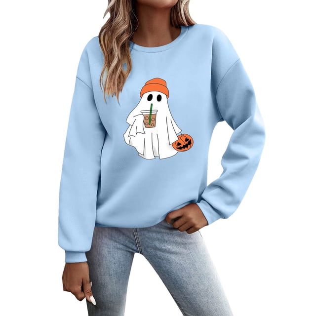 Chandail Imprimé d'Halloween Automne Hiver pour Femmes Mode Décontractée à Manches Longues chandail Tunique Douce et Confortable pour la Saison d'Automne