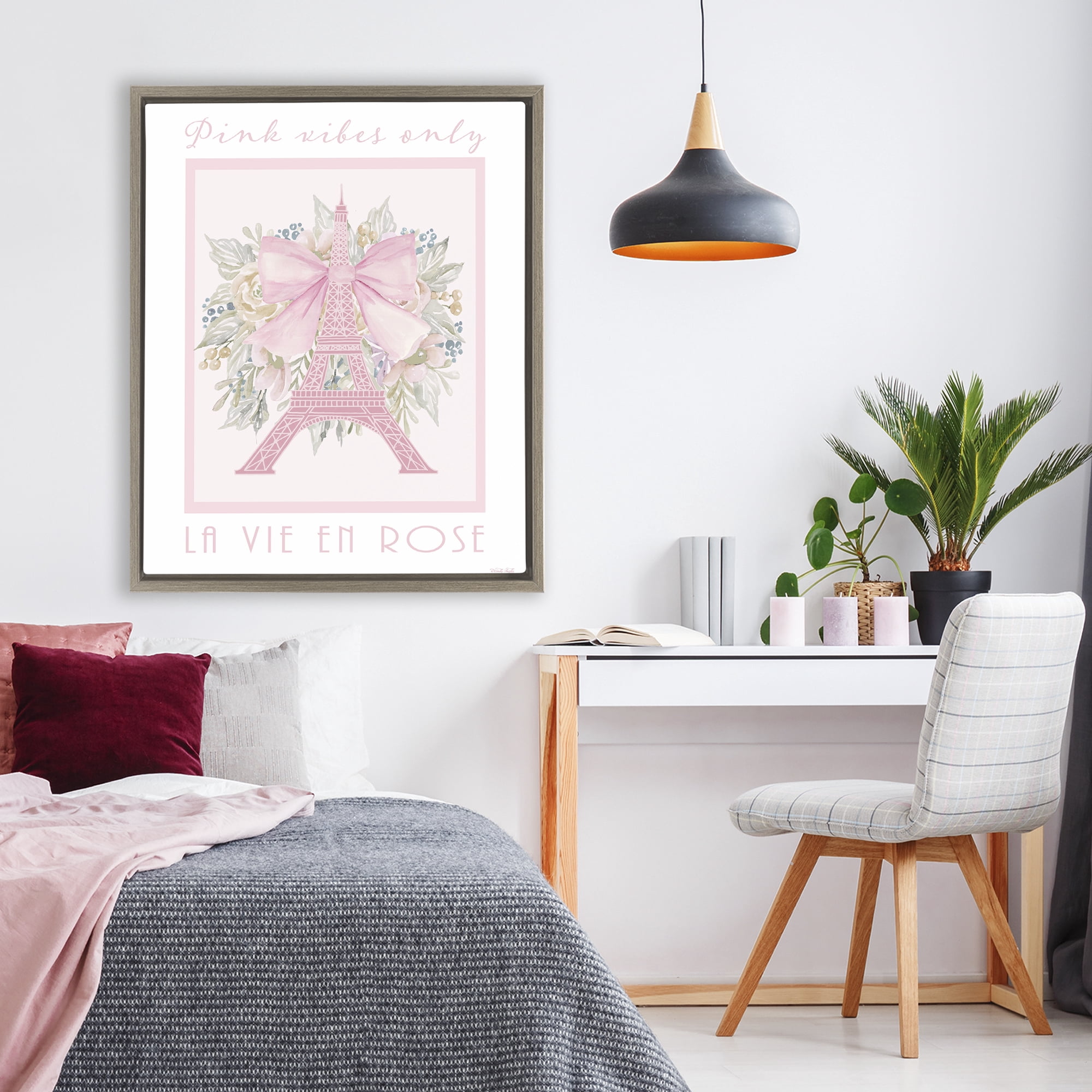 Stupell Industries Pink Vibes Only Paris Brown Framed Floater Canvas Wall Art, design by Cindy Jacobs