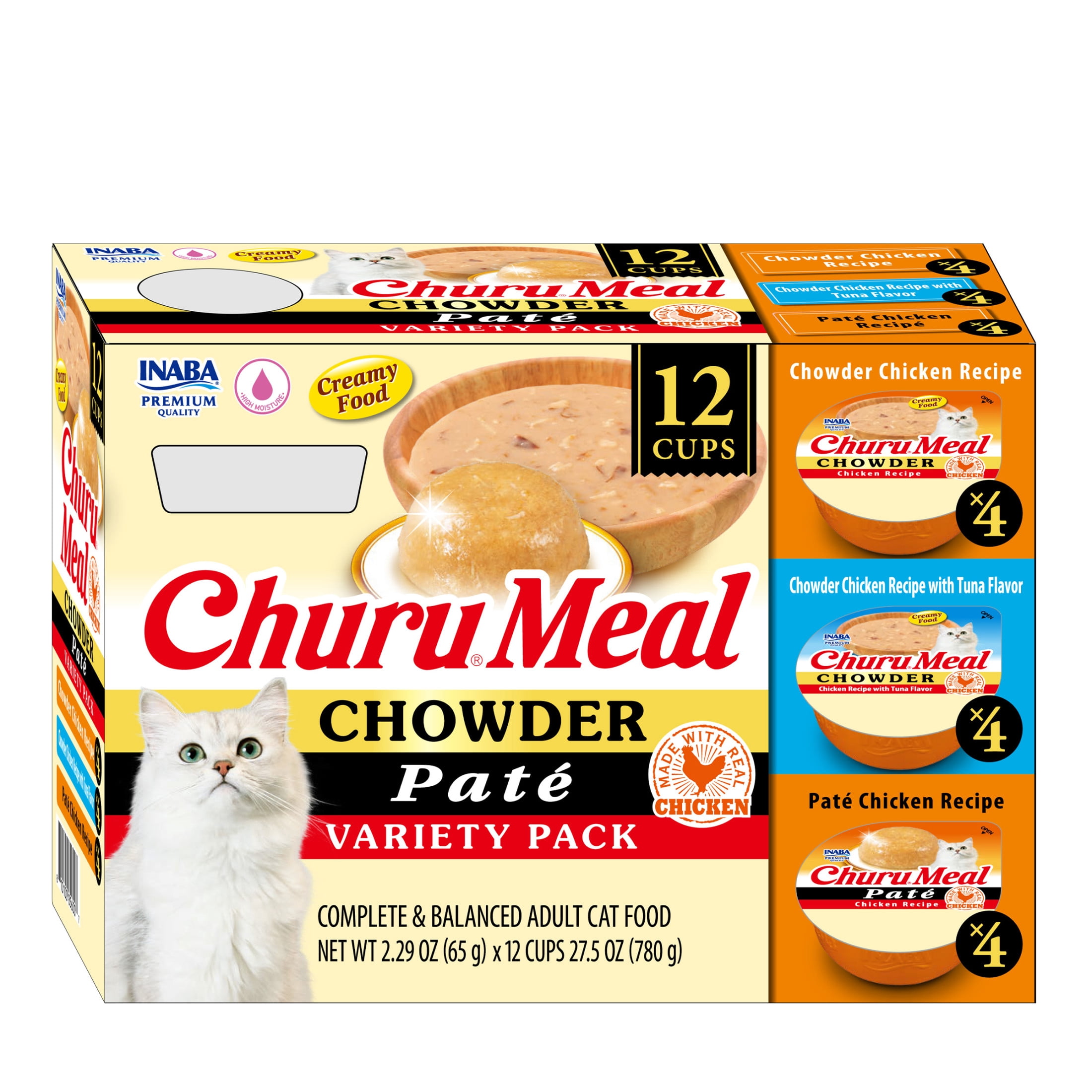 (2 pack) INABA Churu Meal Chowder Adult Wet Cat Food, 2.29 oz cup, 12-Count, Chowder & Pate Variety Pack
