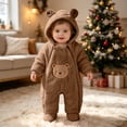 thumbnail image 4 of Mgmyaa Toddler Baby Boys Girls Jumpsuit Solid Color Fleece Hooded Romper Bear Ear Zipper Footed Jumpsuit Warm Outfit, 4 of 9