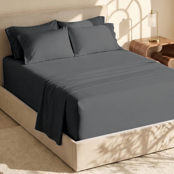 Nestl Extra Deep Pocket Queen Sheets - 6 Piece Soft Microfiber Bed Sheets Set Fits 18"-24" Mattresses, Dark Gray