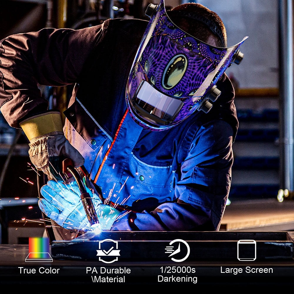 ARCCAPTAIN Welding Helmet, Large Viewing Screen, True Color Auto Darkening, DIN 17 UV/IR Protection, Lightweight
