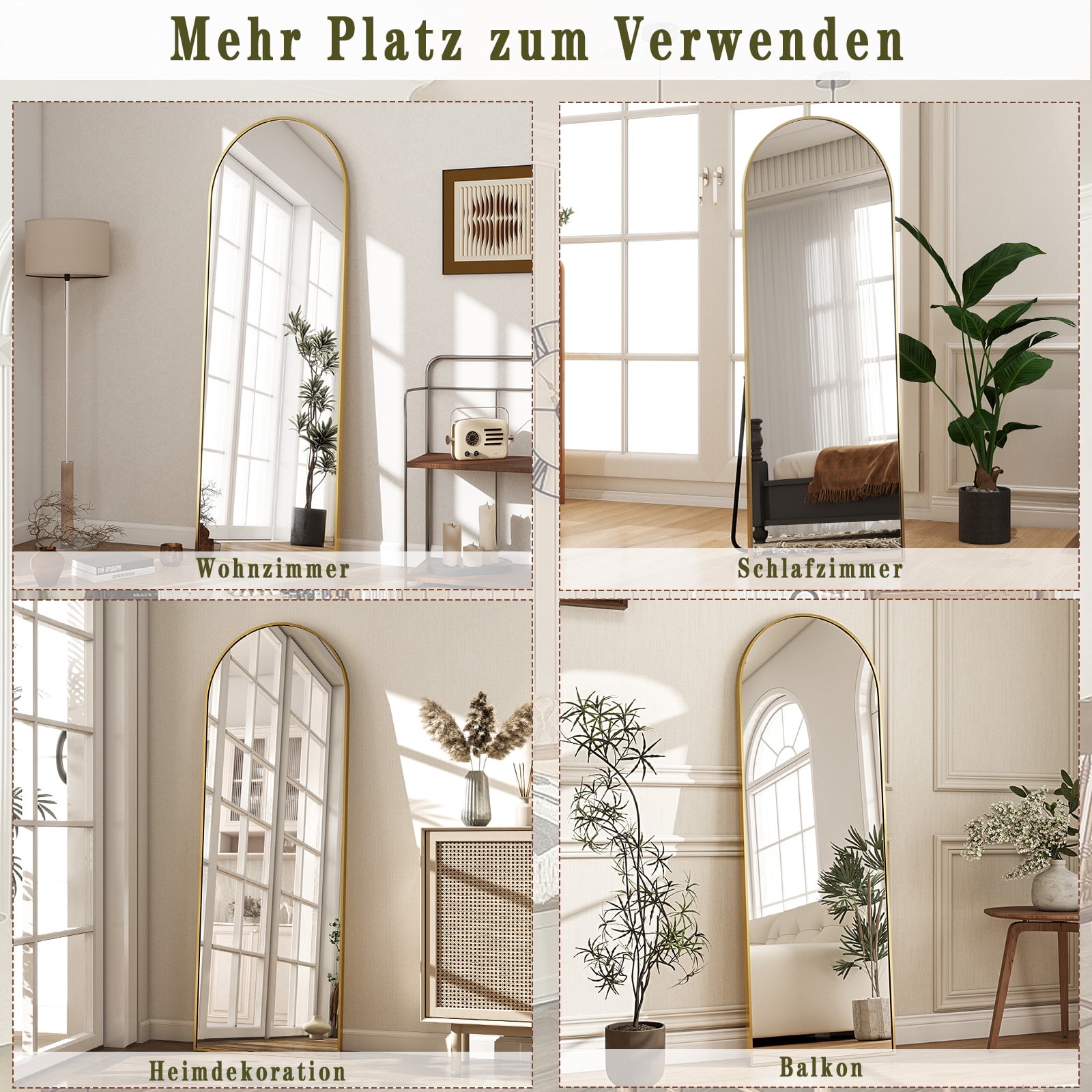 AUROMIR 59"x16" Arched Full Length Standing Full Body Floor Mirror,Gold