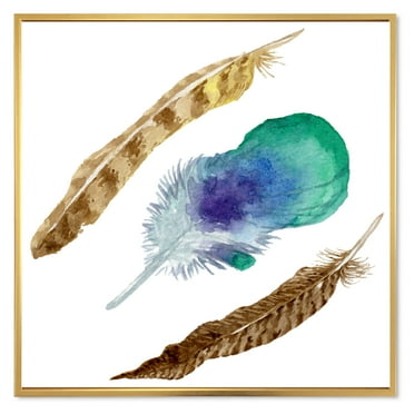 Designart 'Abstract Bird Feather From Wing Isolated' Bohemian & Eclectic Framed Canvas Wall Art Print