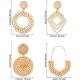 thumbnail image 2 of 4 Pairs Rattan Earrings Lightweight Geometric Statement Tassel Woven Bohemian Earrings Handmade Straw Wicker Braid Hoop Drop Dangle Earrings For Women, 2 of 4