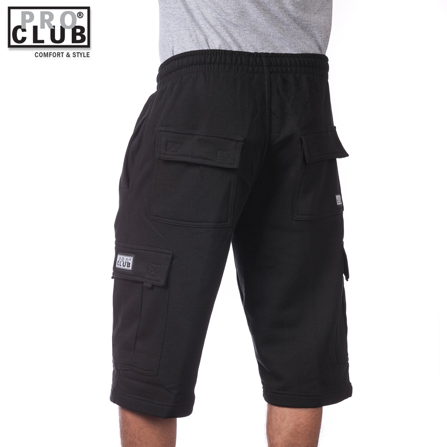 Pro Club Men's Fleece Cargo Shorts Pants Black Small