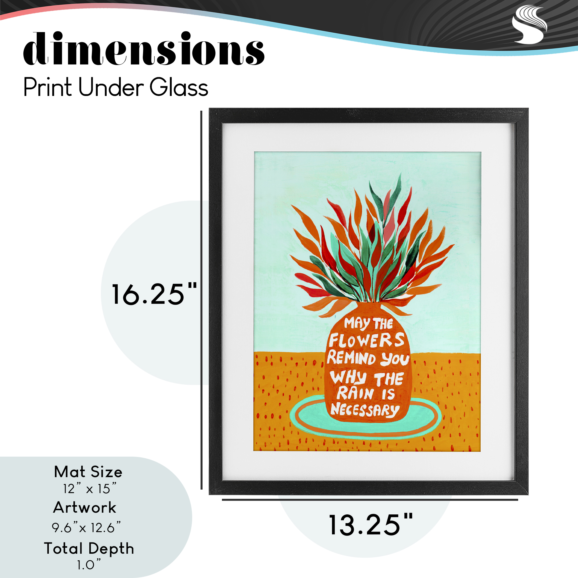 Flowers Remind Rain Is Necessary Black Framed Print Under Glass, design by Nabeela Rumi