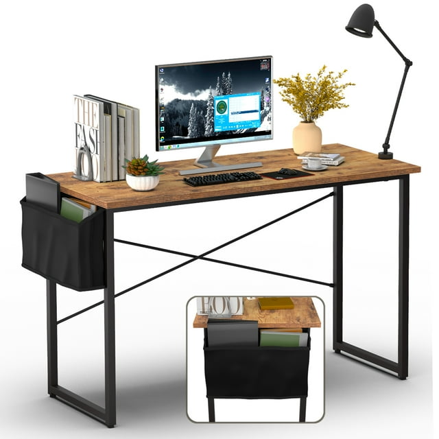 Gymax Bureau d'Ordinateur Moderne 47 Pieds' Table d'Étude et d'Écriture avec Sac de Rangement Rustique