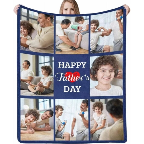 AISENIN Custom Blanket Memorial Gifts with Text Photos Personalized Blankets with Pictures Customized Red Heart Blankets for Dad