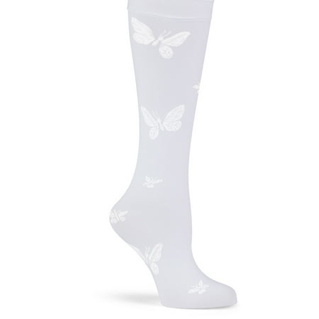 Butterfly Compression Knee High Socks For Women - Promotes better Circulation, Eases Leg Strain, Swelling, Fits Women's Shoe Sizes 9-11, White  - Made in the