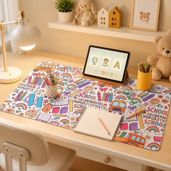 Teacher Desk Mat, Large Desk Pad with Rubber Base, Smooth Mouse Pad, Colorful Desktop Protector for Office Desk, Home Workspace, Teacher Appreciation, Christmas New Year Gift