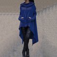 thumbnail image 2 of Womens Retro Long Hoodie Asymmetrical High Low Hem Full Sleeve Cowl Hooded Neck Drawstring Loose Sweatshirt Outwear (Large, Blue), 2 of 6