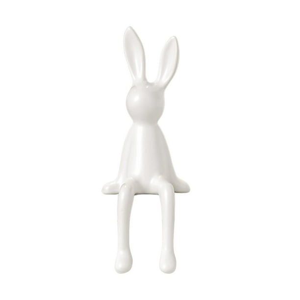 Estatua de conejo de cerámica, figura coleccionable de conejo, escultura creativa de mesa para Blanco