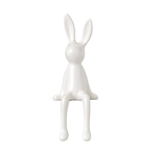 Estatua de conejo de cerámica, decoración para el hogar, adorno coleccionable moderno y adorable. Blanco