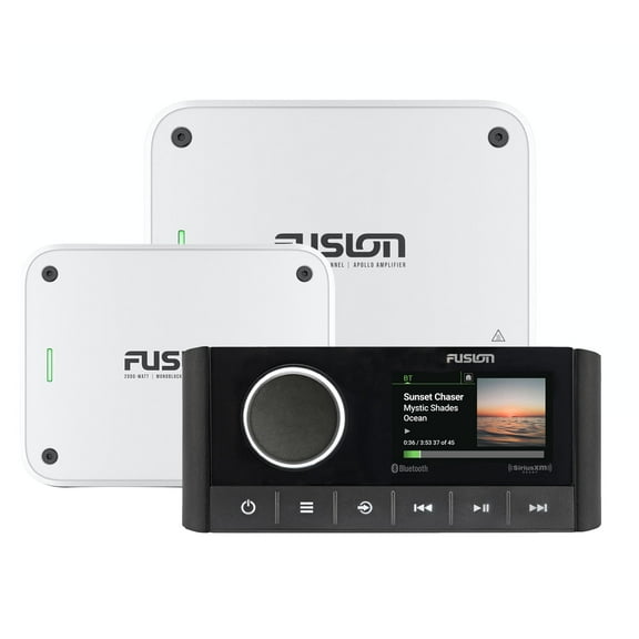 Fusion MS-RA670 Apollo Marine Entertainment System With Fusion MS-AP41200 Apollo 4 Channel and MS-AP12000 Mono Amplifiers