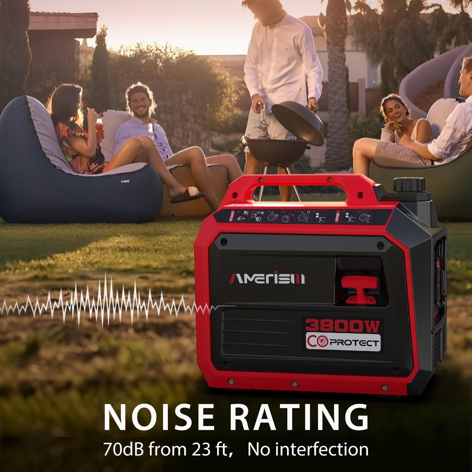 Amerisun 3800W RV-Ready for Camping & Home Backup Portable Quiet Manual Start Gas Inverter Generator