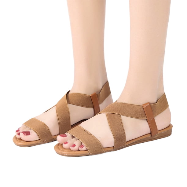 Likrtyny Sandalias Planas Elásticas para Mujer Sandalias Con Cruzadas para Viajes Al Aire Libre (marrón 41)