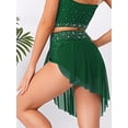 thumbnail image 4 of Sholeno Women's Shiny Rhinestone Lyrical Dance Skirt High Low Hem Mesh Flowy Dancing Skirt Dark Green XXL, 4 of 5