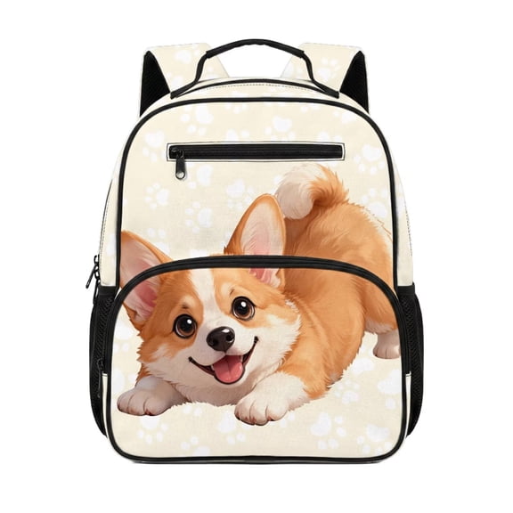 Jeiento Cute Corgi Toddler Backpack for 2-5 Year Old, 13.5 Inch Preschool Bag for Boys, Lightweight Kids Bookbag with Top Handle & 2 Mesh Side Pockets