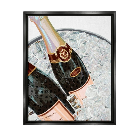 Stupell Industries Fashion Champagne Bottles Gleaming Ice Graphic Art Jet Black Floating Framed Canvas Print Wall Art, Design by Ziwei Li