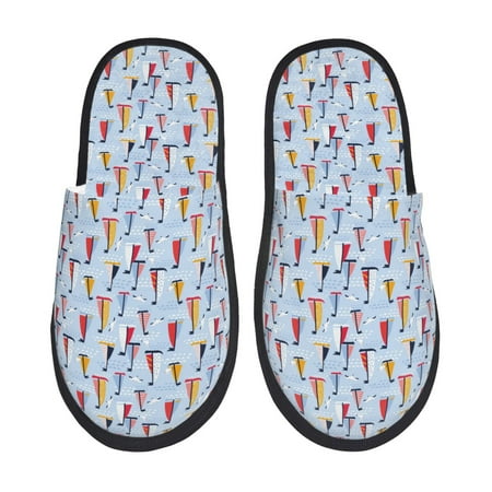 Balery Sailboats And Seagulls Slient Indoor Furry Fleece Comfort House Shoes Soft Non-Slip Home Shoes Cotton slippers House Slippers-- Large