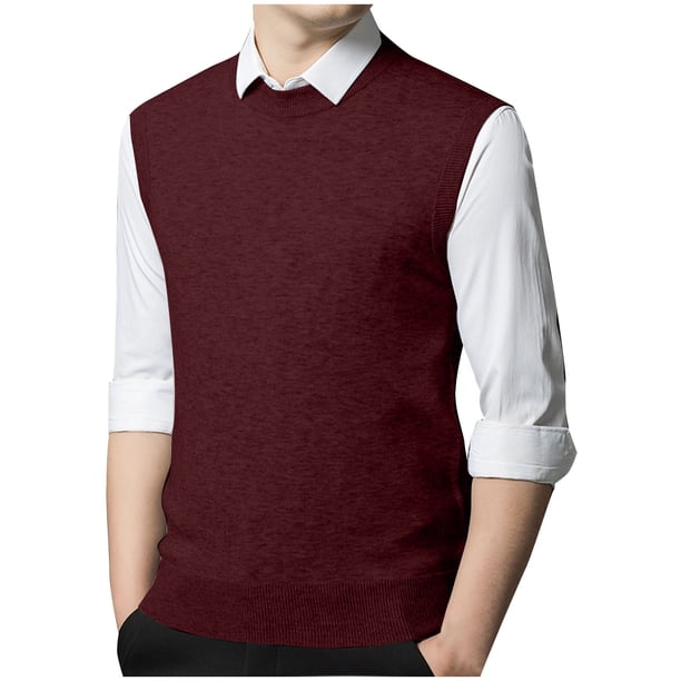 pstuiky Camiseta sin mangas para hombre, Suéter elástico de cuello redondo tejido en color liso para hombre Camisas de hombre l