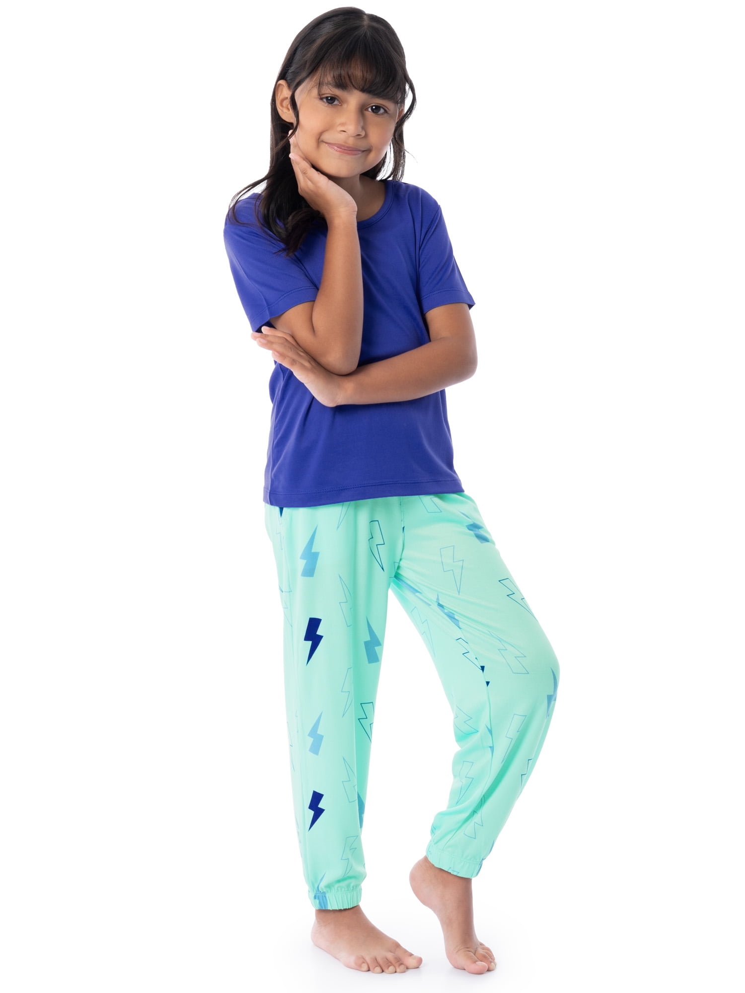 Fruit of the Loom Girl's Getaway Loose Fit Short Sleeve Top, Pajama Sleep Pant & Short Set, 3-Piece, Sizes 4/5-14/16