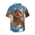 thumbnail image 6 of Lsque Playful Cat Fisheye View print Men's Cuban Collar Short Sleeve Shirt Summer Beachwear Casual Button Down Fashionable Vacation Leisure Shirt-X-Large, 6 of 7