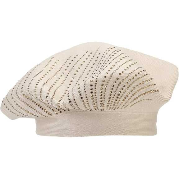 YooGuoGuo Womens Bling Rhinestone French Beret Hats Warm Knit Winter Artist Beanie Caps Solid Color Lightweight Painter Hat