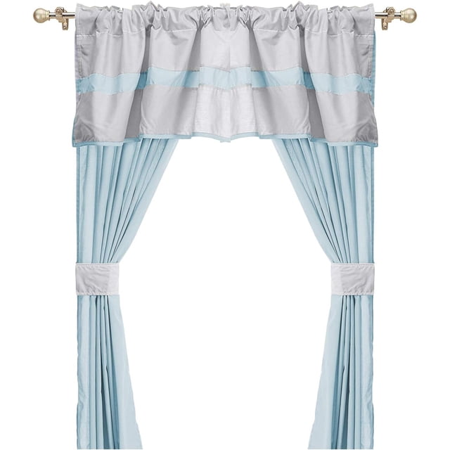 Ensemble de Literie pour Poupée, 5 Pcs, Cantonnière de Fenêtre à Rayures Unies avec Rideaux, Gris/bleu