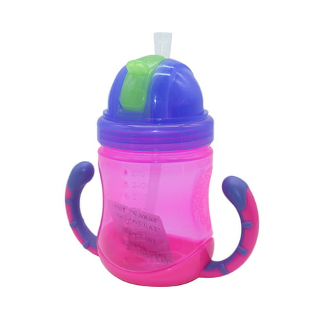 Baby Leakage Proof Drinking Trainer Two Handles Drop Resistant Water-tight PP Bottle Click Lock Weighted Flexi Straw Trainer Cup Drink When Lying down