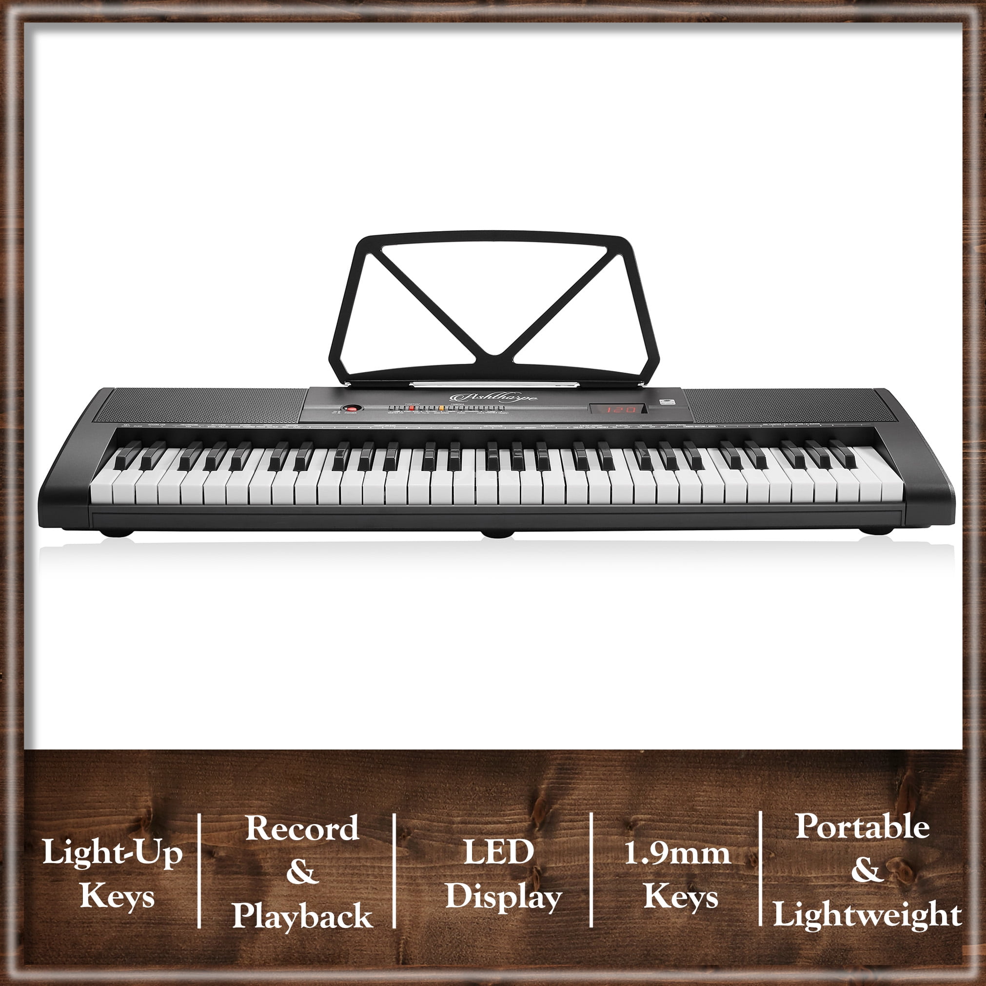 Ashthorpe 61-Key Digital Electronic Keyboard Piano with Light Up Keys, Portable Beginner Kit with Stand and Stool