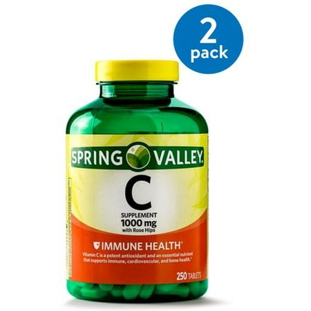 (2 Pack) Spring Valley Vitamin C Tablets, 1000 mg, 250 (Best Liquid Vitamin C)