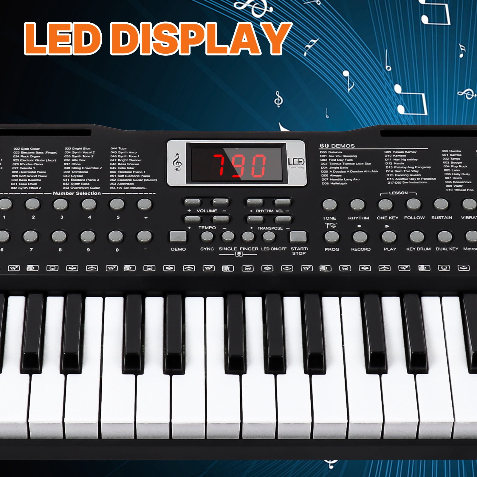 iMeshbean 61 Key Digital Light Up Music Piano Keyboard Headphones Microphone w/Piano Stand