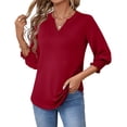 thumbnail image 3 of Fantaslook 3/4 Sleeve Womens Tops Dressy Casual Blouses V Neck Work Shirts Trendy Tops with Smocked Cuffs, 3 of 7