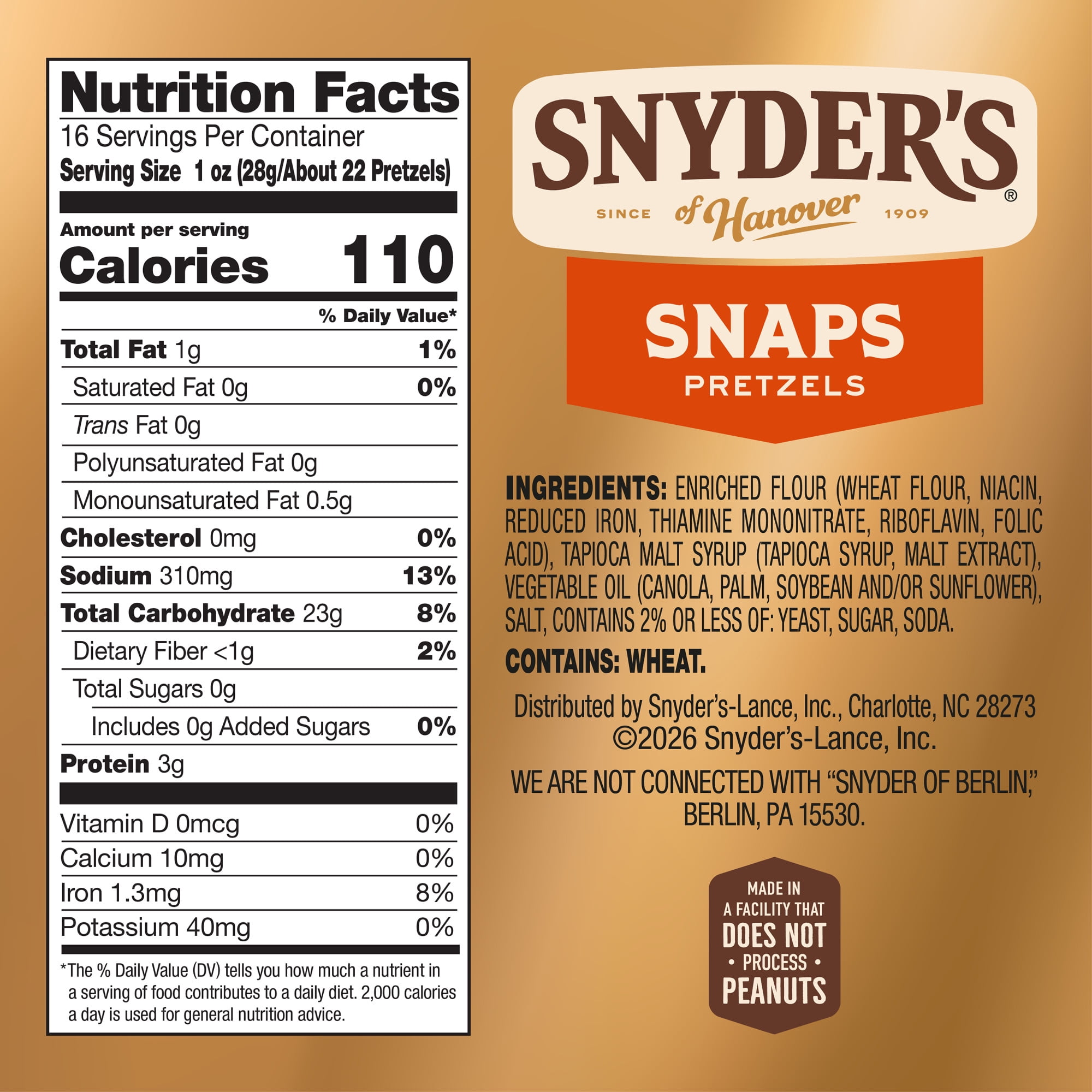 (3 pack) Snyder's of Hanover Snaps Pretzels, 16 oz Bag