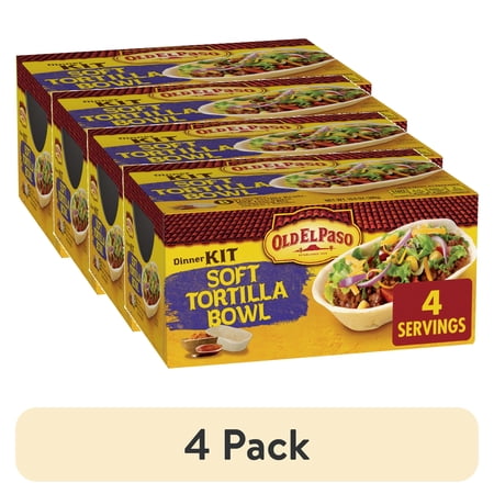 (4 pack) Old El Paso Soft Tortilla Bowl Dinner Kit, Mild Taco Sauce and Seasoning, 8 Ct, 10.9 oz